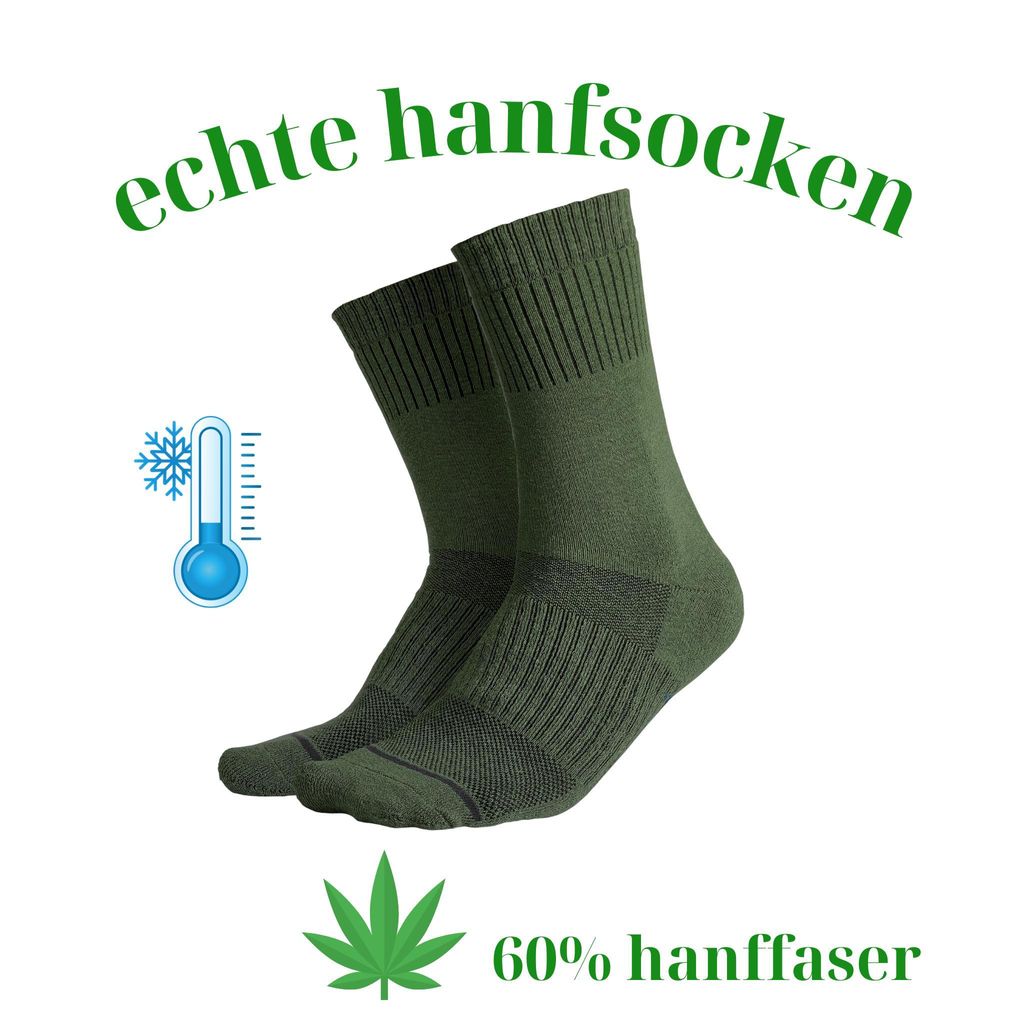 Thermo Trekking Socken aus Hanf – Warm, Atmungsaktiv & Geruchshemmend | Outdoor, Wandern, Naturfaser, Uni, Khaki, Gepolsterter Komfort, Langlebig
