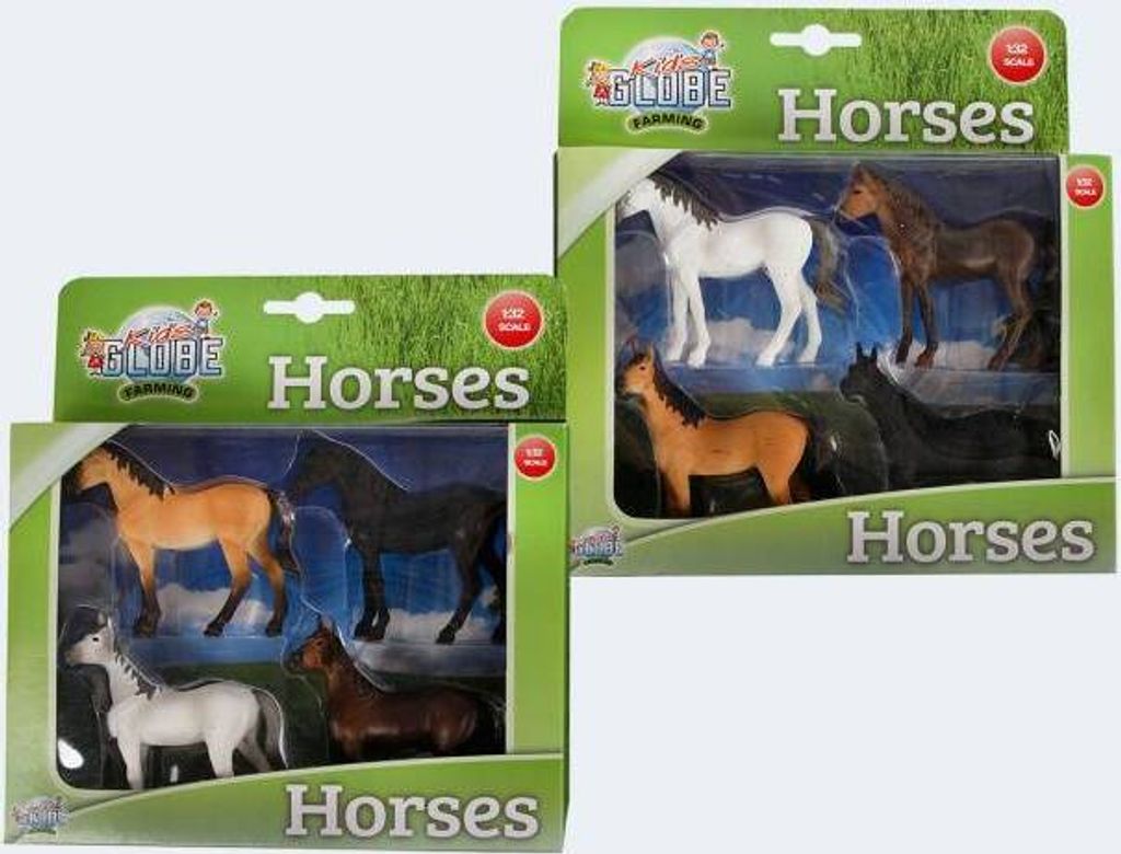 Kids Globe Pferde Set 4-fach sortiert, 1:32, für Bauernhof, Spielzeug Ponys