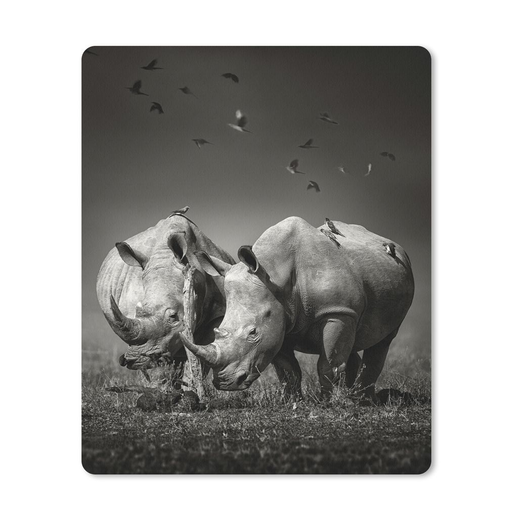 MuchoWow Mauspad Mousepad Nashorn - Vogel - Tiere - Landschaft - Schwarz-Weiß 19x23 cm - Mousepads - Maus Mat - Pad - Mausunterlage - Mauspads -...