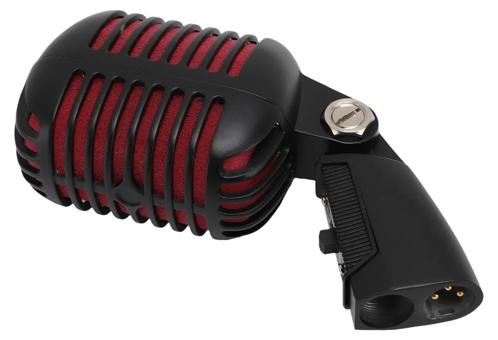 Microphone dynamique vintage en alliage de zinc noir avec support pivotant