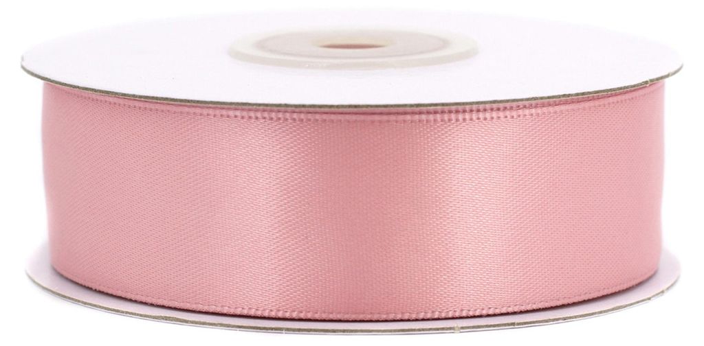 25mm breites, 20m langes, doppelseitig glänzendes Satinband in gedämpftem Rosa auf Rolle. Perfekt für Bastelprojekte und Geschenkverpackungen