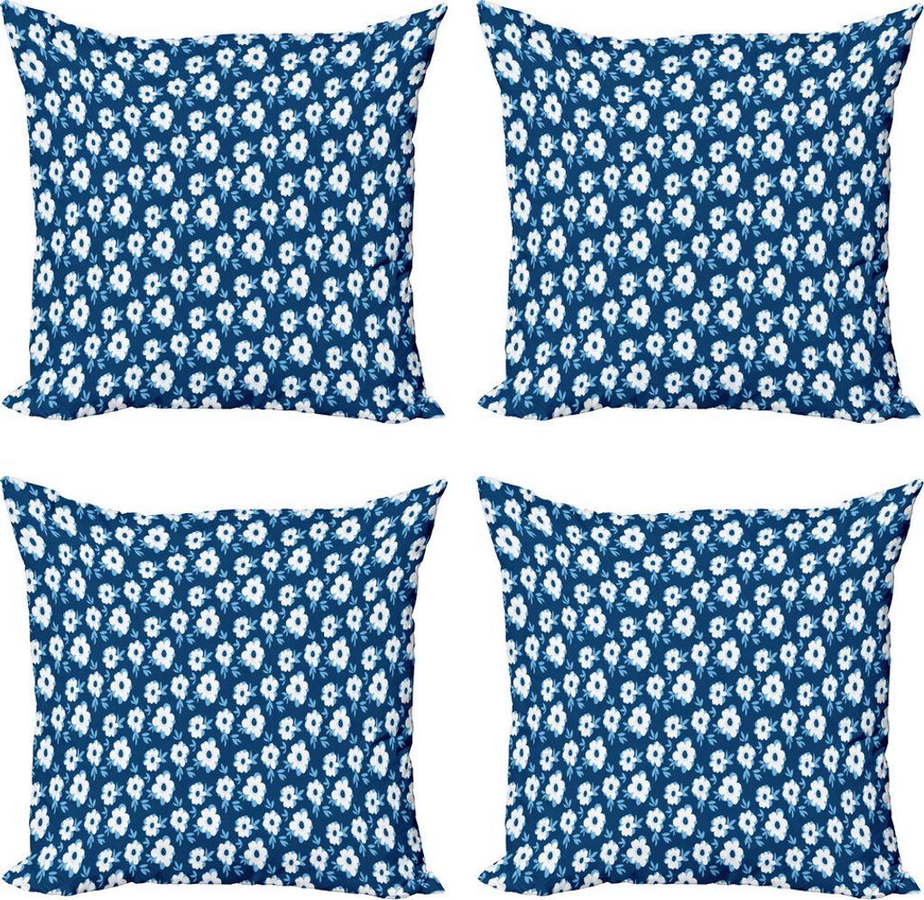 ABAKUHAUS Blume Kissenbezug Set (4 Stück), Gänseblümchen-Blüten Botanik Frühling, Moderner Doppelseitiger Digitaldruck, 40 cm x 40 cm, Azure B...