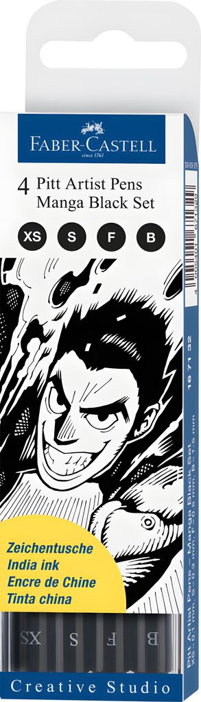 FABER-CASTELL Tuschestift PITT artist pen Black Set 4 Stifte