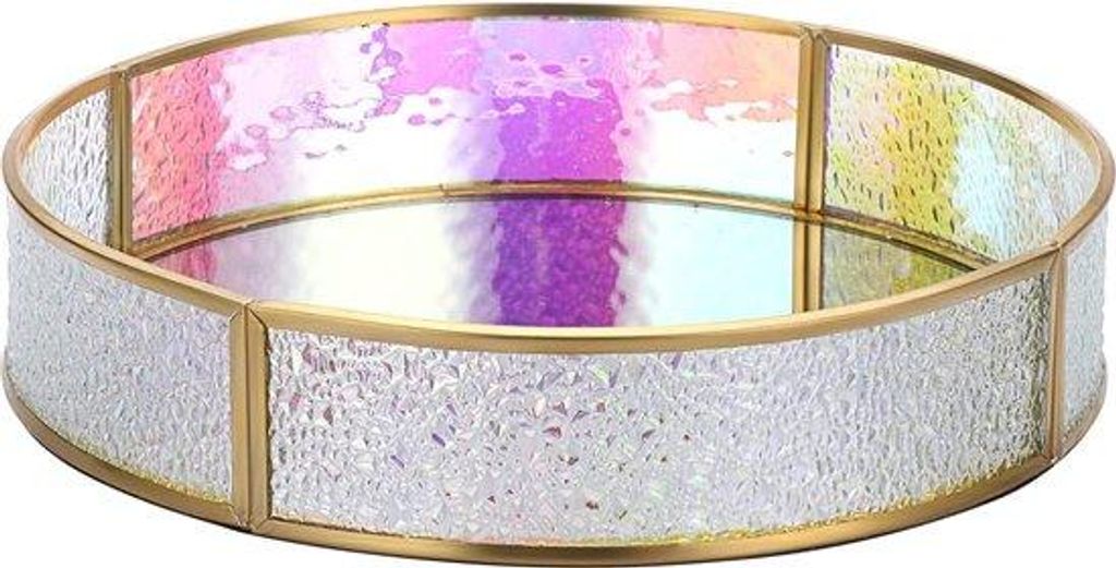 Buntes Glas-Metall-Tablett für Schmuck, Kosmetik, Parfüm, Schlafzimmer