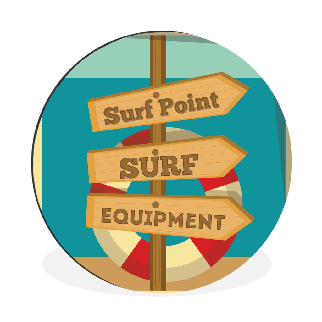 MuchoWow Aluminium Wandkreis Illustration von "Surf Point, Surfausrüstung" und einer Rettungsboje Ø 30 cm Wanddeko Modern Wohnzimmer - Wand Bil...
