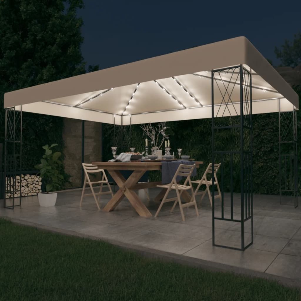 Pavillon mit LED-Lichterkette 3x4 m Creme Stoff , Pavillons & Partyzelte Design 2024