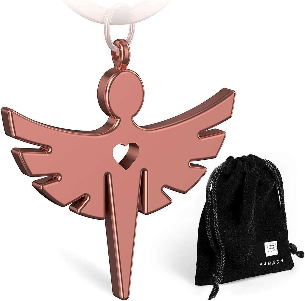 FABACH Schutzengel Fabiel Schlüsselanhänger mit Herz - Edler Engel Anhänger aus Metall in glänzendem Rosegold - Glücksbringer Geschenk für Au...