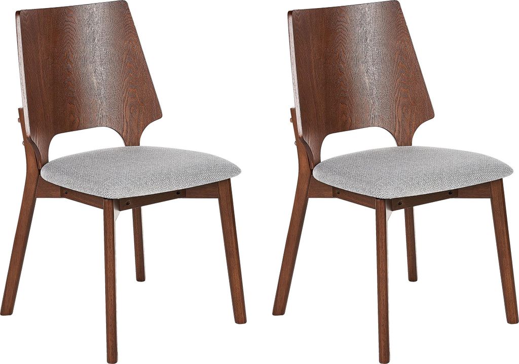 BELIANI Esszimmerstuhl 2er Set Hellgrau Stoffbezug mit Dunklen Holzbeinen Hohe Rückenlehne Retro Klassisches Design für Wohnzimmer Esstisch Gastr...