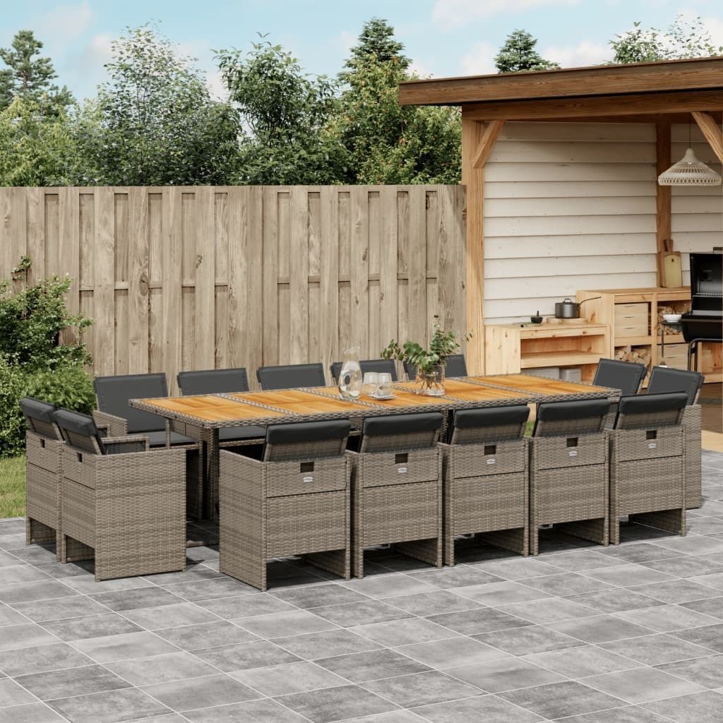 Maison Exclusive - 15-tlg. Garten-Essgruppe mit Kissen Grau Poly Rattan