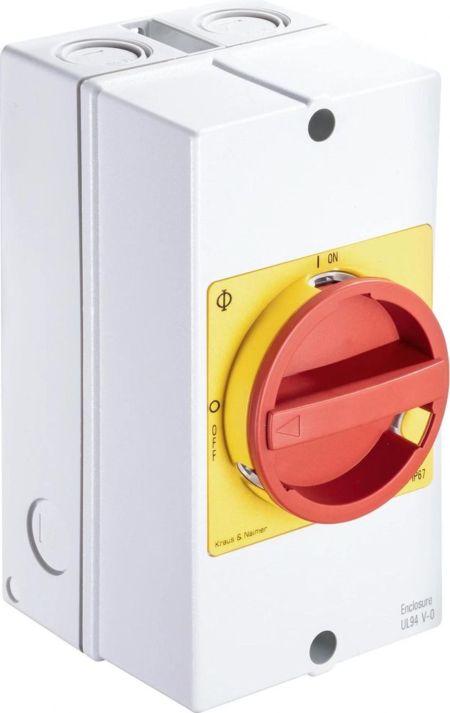 Kraus & Naimer Not-Aus-Schalter, 3-polig + 1NO/1NC, AP-Gehäuse IP66, Ith 25 A, P 7,5 kW (AC23B, 400V AC), 6 mm², 1 Stk.