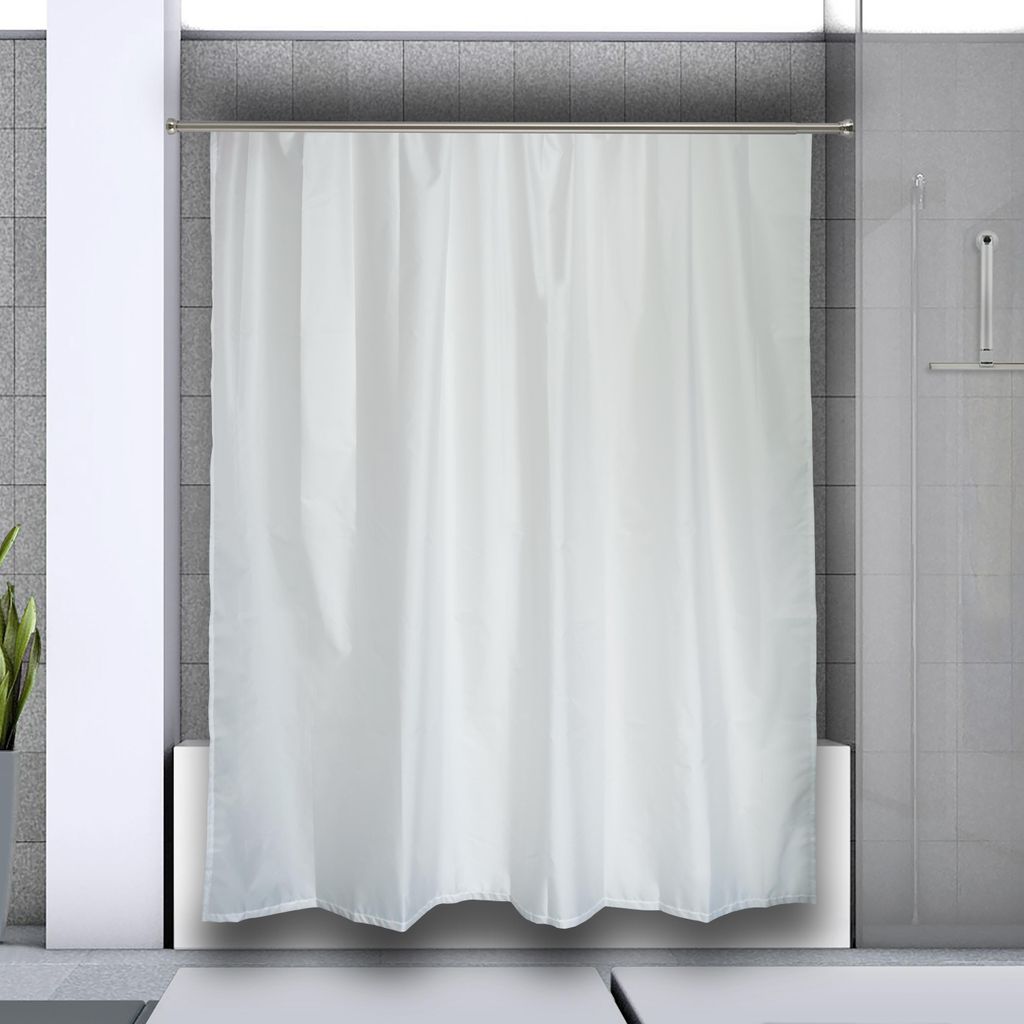 Spirella Teleskopstange Kreta | Duschvorhangstange ohne Bohren | als Duschstange, Kleiderstange | 75-125 cm Silber brushed + 12 Duschvorhangringe