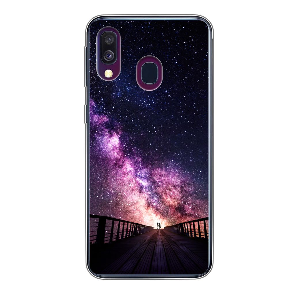 MuchoWow Handyhülle Schutzhülle Hülle für Samsung Galaxy A40 Universum - Galaxie - Lila - Jungen - Mädchen - Kinder Silikon Softcase Handy H...