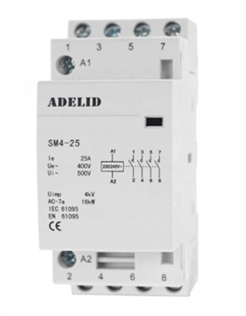 A white electrical component, likely a relay or contactor, is shown against a white background.