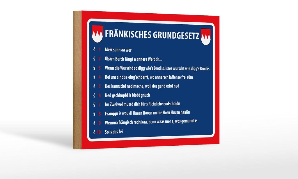 Holzschild Spruch 18x12cm Fränkisches Grundgesetz