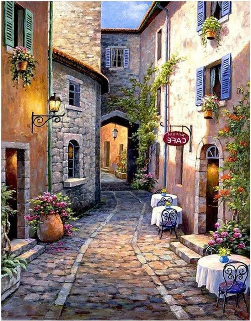 Loisir Créatif Adulte Diamond Painting 40x50 - Paysage Café de Ruelle