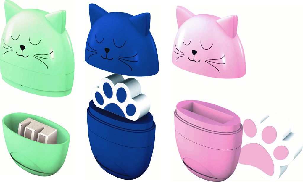 3 Doppel-Anspitzer "Katze" / aus Aluminium / 3 verschiedene Farben