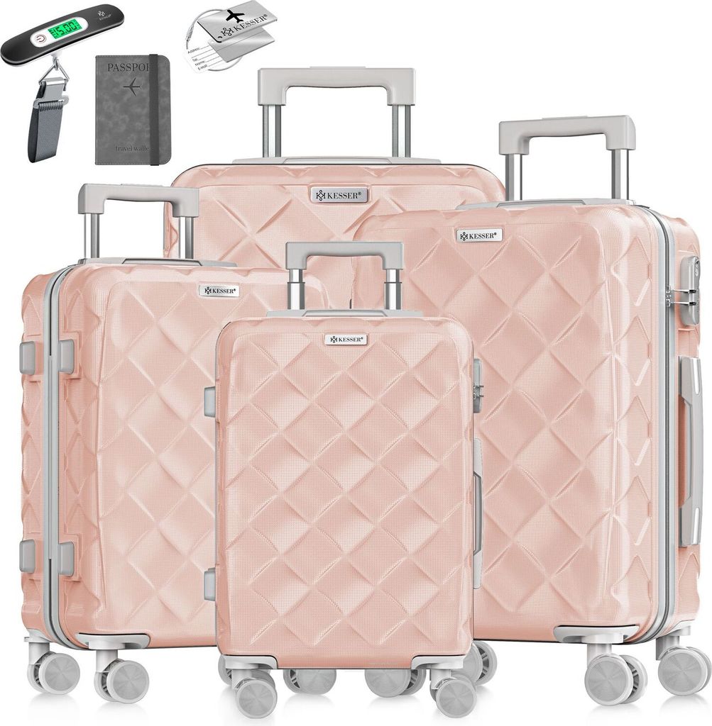 KESSER Reisekoffer Set 4-teilig | Kofferset + Handgepäck | Trolley ABS Hartschalenkoffer mit Zahlenschloss, Kofferwaage & Reisebrieftasche 360 R...