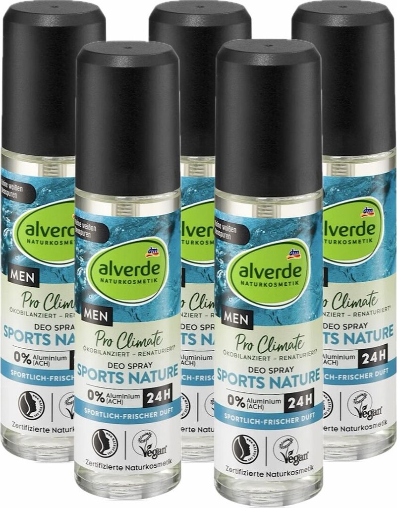 5 x alverde MEN - Deo Zerstäuber Deodorant Sports Nature (5 x 75 ml)
