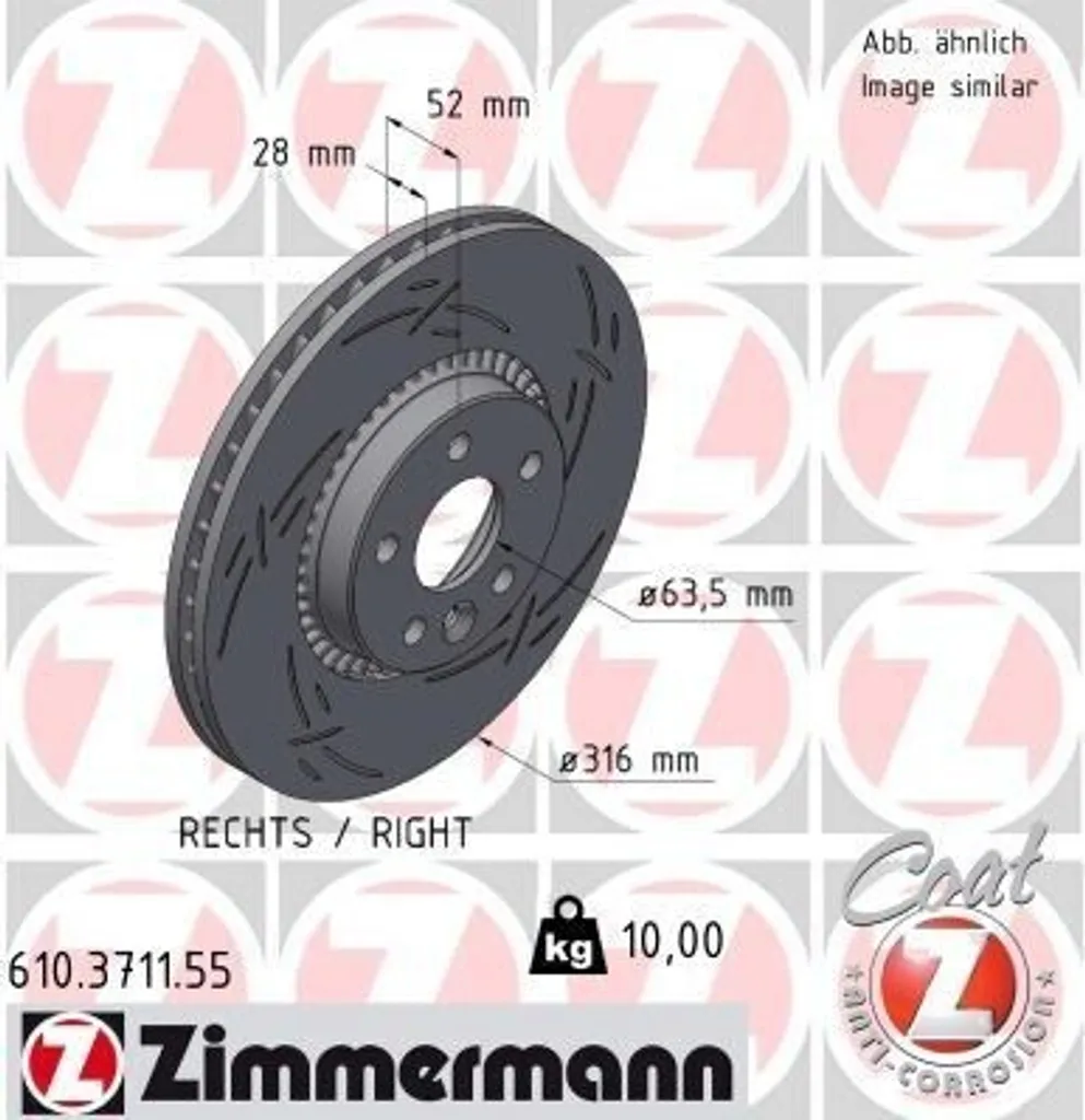 Disque de frein droit 316 mm Zimmermann haute performance Ford S-Max