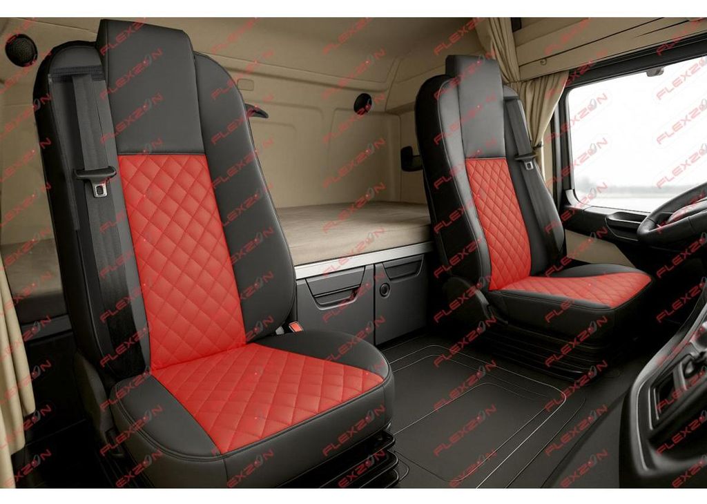 1+1-Set Sitzbezüge aus Kunstleder für MERCEDES ACTROS MP4 EURO 6 2015–2021 – rot-schwarz