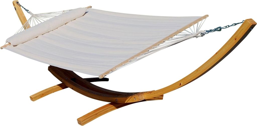 ALEOS. AS-S 410cm XXL Hängemattengestell NATUR-FILLED EDITION CREME Hängematte mit Gestell aus Holz Lärche mit Stabhängematte (GEPOLSTERT) inkl...