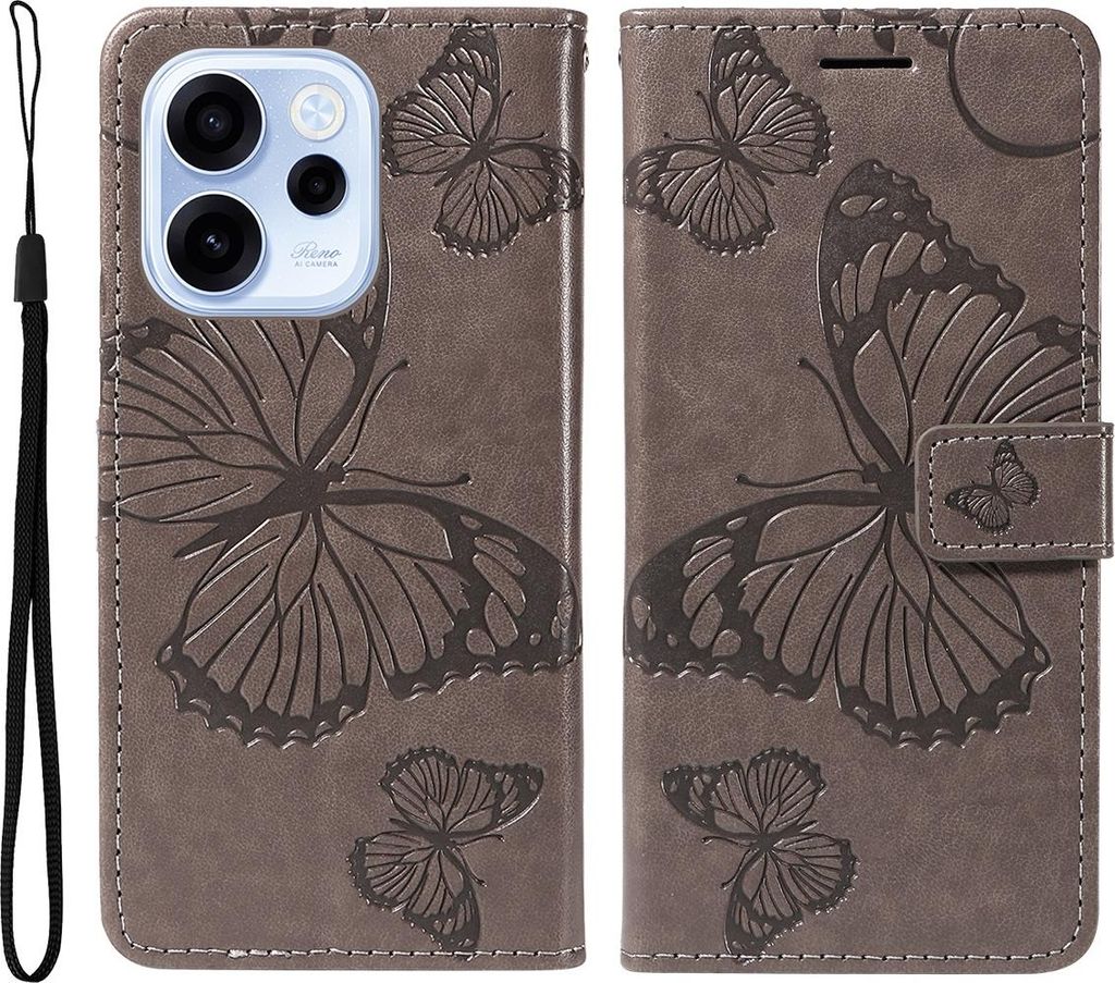 OPPO Reno15 F Hülle - Coverup Schmetterlinge Klapphülle - Taupe Grau