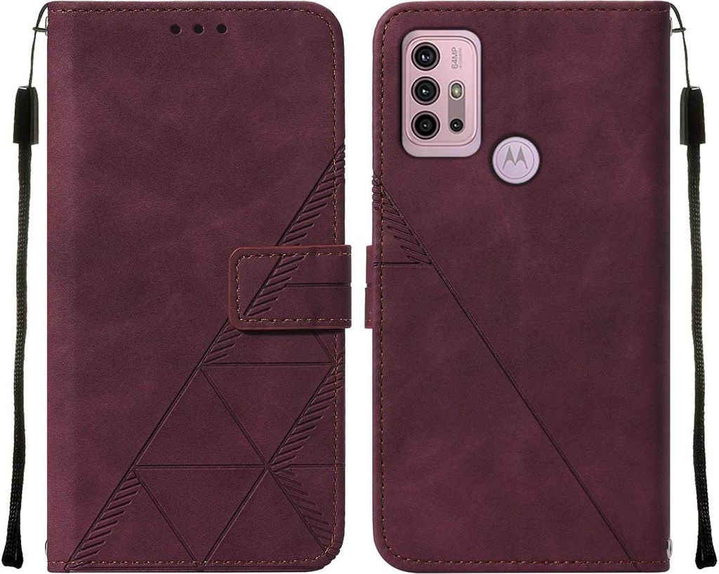 Moto G30 Hülle, Schlank Prägung Flip Leder Kartenfächer Schutzhülle mit Ständer für Motorola Moto G30 / G10 / G10 Power Rot