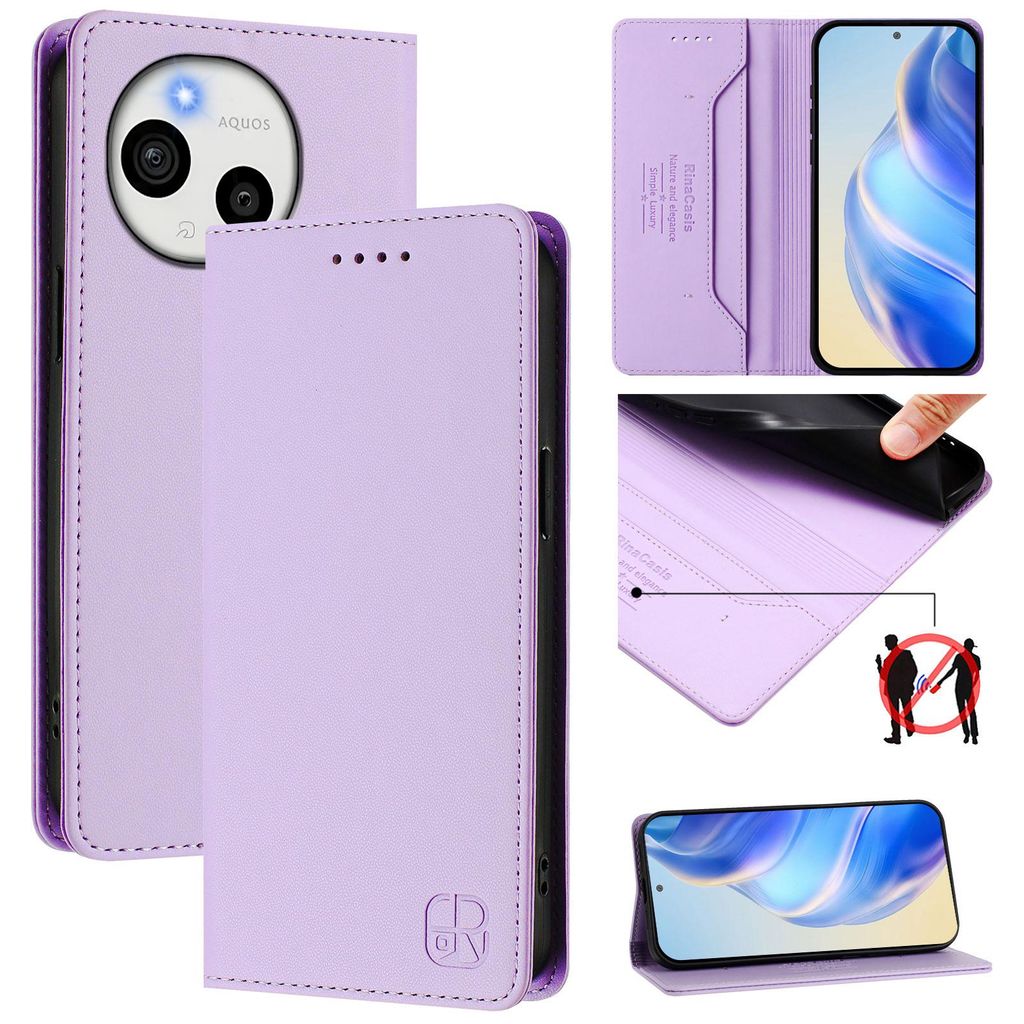 Lederhülle für Sharp Aquos sense10 Hülle Flip Brieftasche Kartenfächern Ständer Schutzhülle Violett