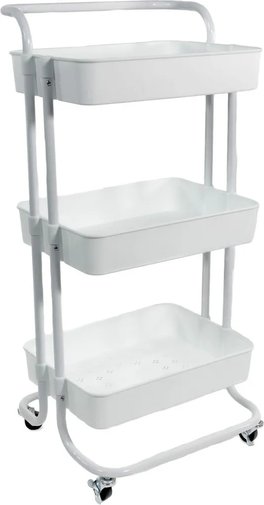 Intirilife carrello a 3 livelli in bianco - 42 x 37 x 85,5 cm - Carrello portavivande con maniglia Carrello portaoggetti per cucina bagno ufficio