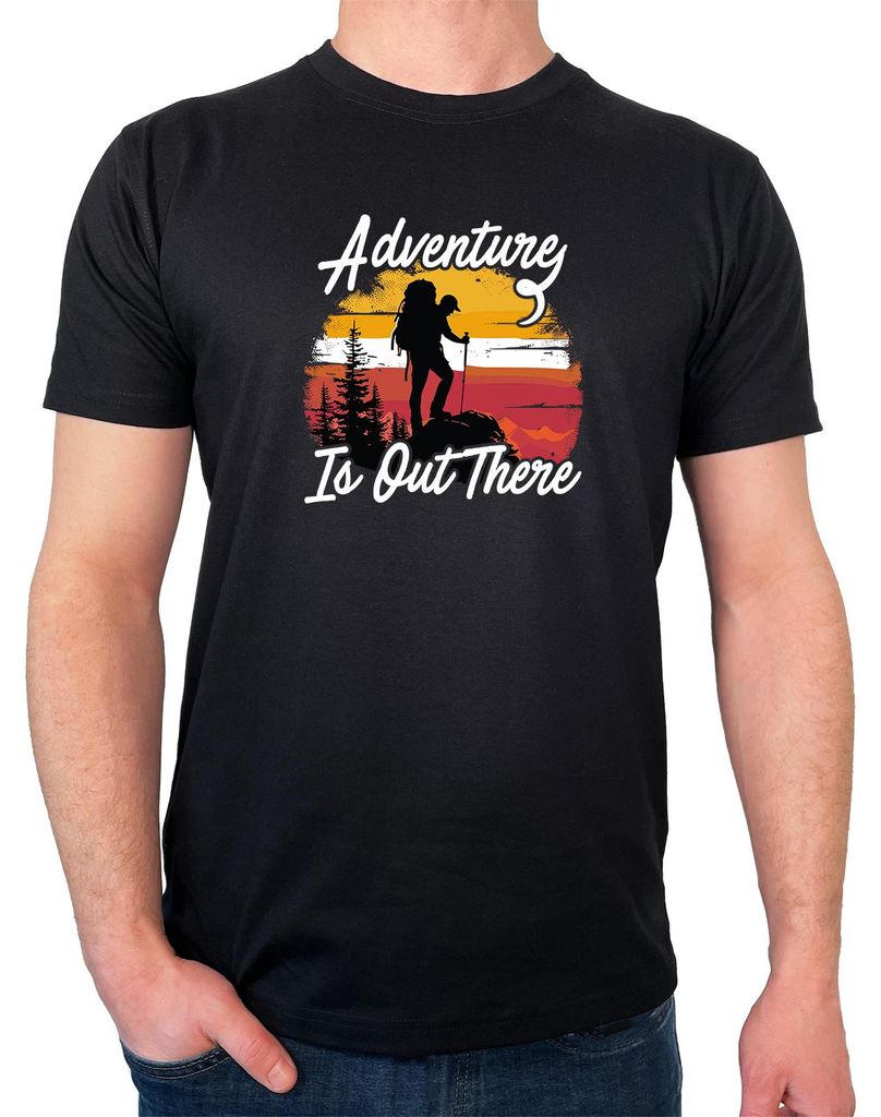 Huuraa Herren T-Shirt Adventure is out there Backpacking M Black Bio Baumwolle Fairtrade Herrenshirt Geschenkidee