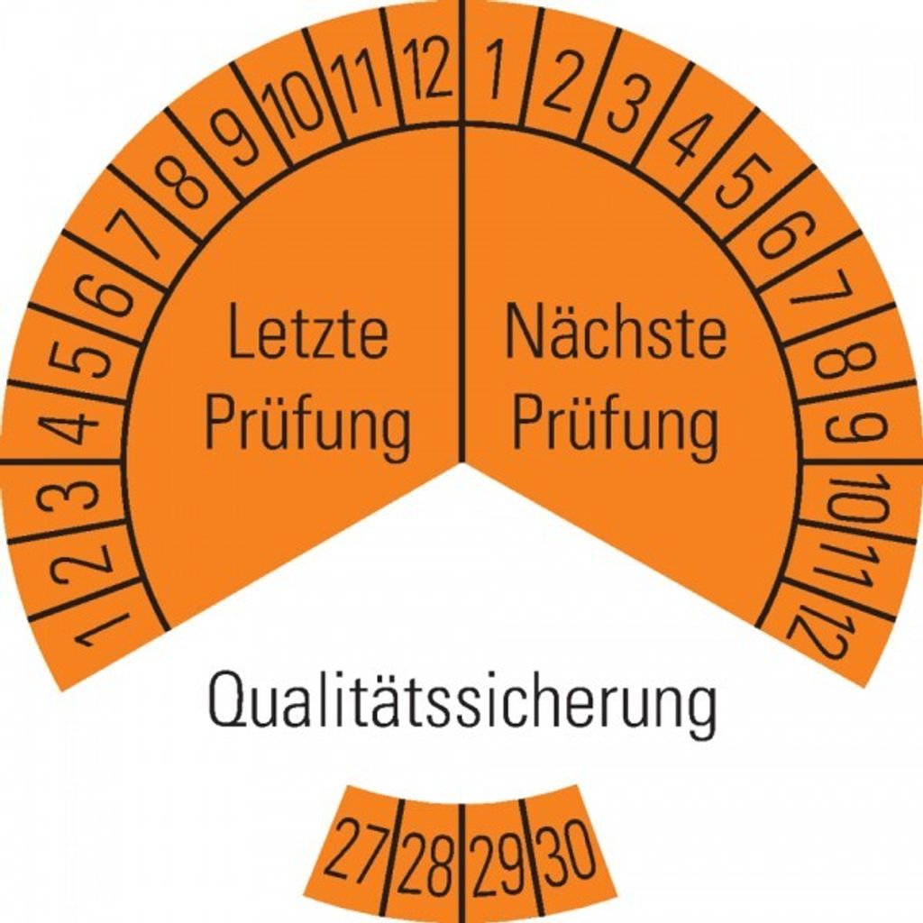 Dreifke Prüfplakette Qualitätssicherung 27-30,orange,Dokumentenfolie,Ø30mm,1...