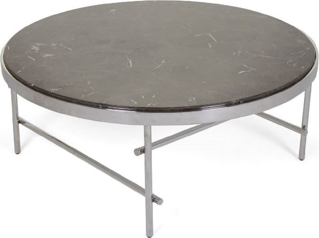 Casa Padrino Luxus Couchtisch Dunkelbraun / Silber Ø 100 x H. 41 cm - Runder Wohnzimmertisch mit Marmorplatte und Edelstahl Gestell - Luxus Wohnzi...