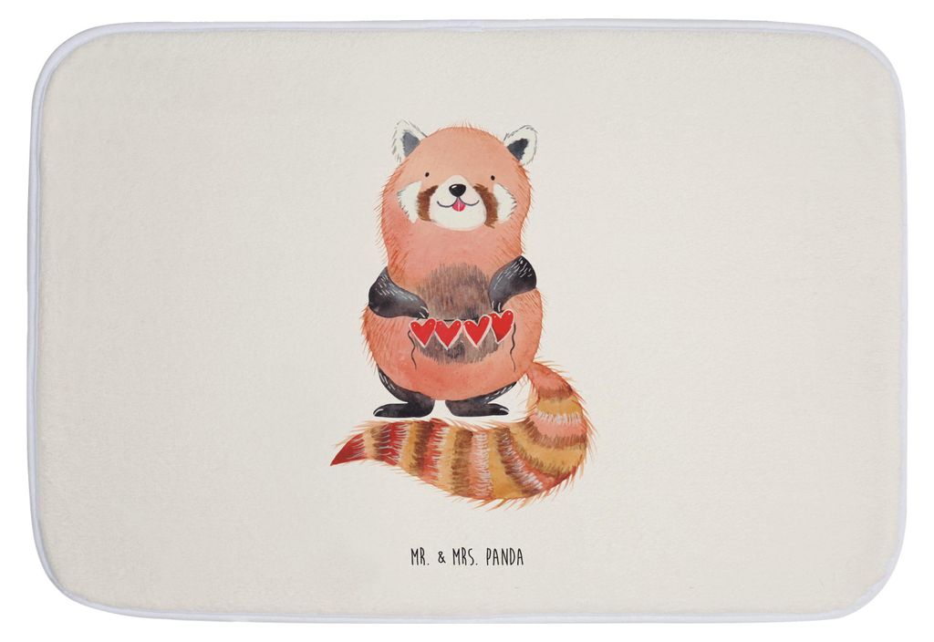 Mr. & Mrs. Panda Badteppich Roter Panda - Weiß - Geschenk, Badezimmerteppich, Badvorleger, Herz, Lustige Sprüche, Liebling, Lieblingsmensch, Dusc...