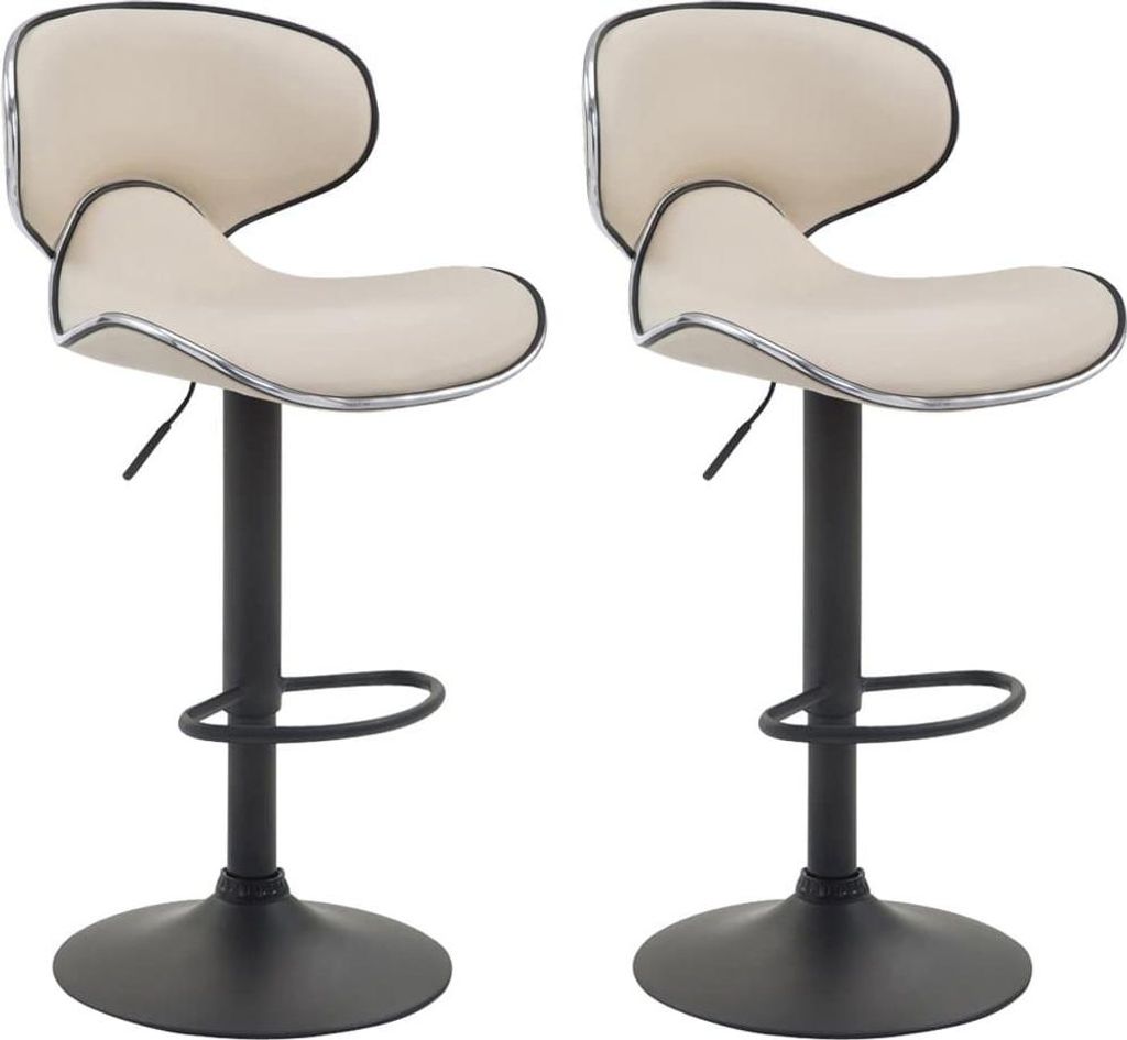 2-teiliges Barhocker-Set - Hochhocker - Bequeme Sitzposition, Kunstleder | Farbe: Creme | Grundfarbe: Schwarz