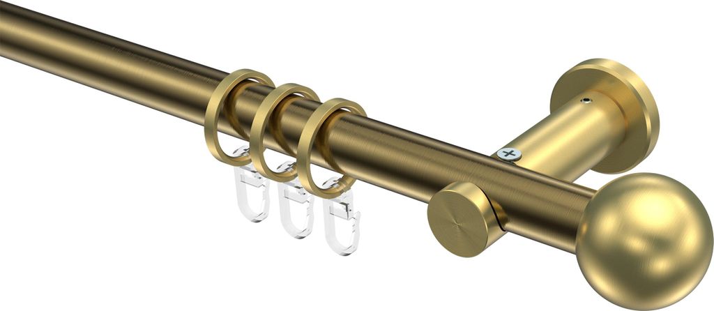 Interdeco Gardinenstange / Vorhangstange Messing Antik / Messing-Optik, Typ Platon Luino (Kugel), 20 mm Ø 1-läufig, 420 cm