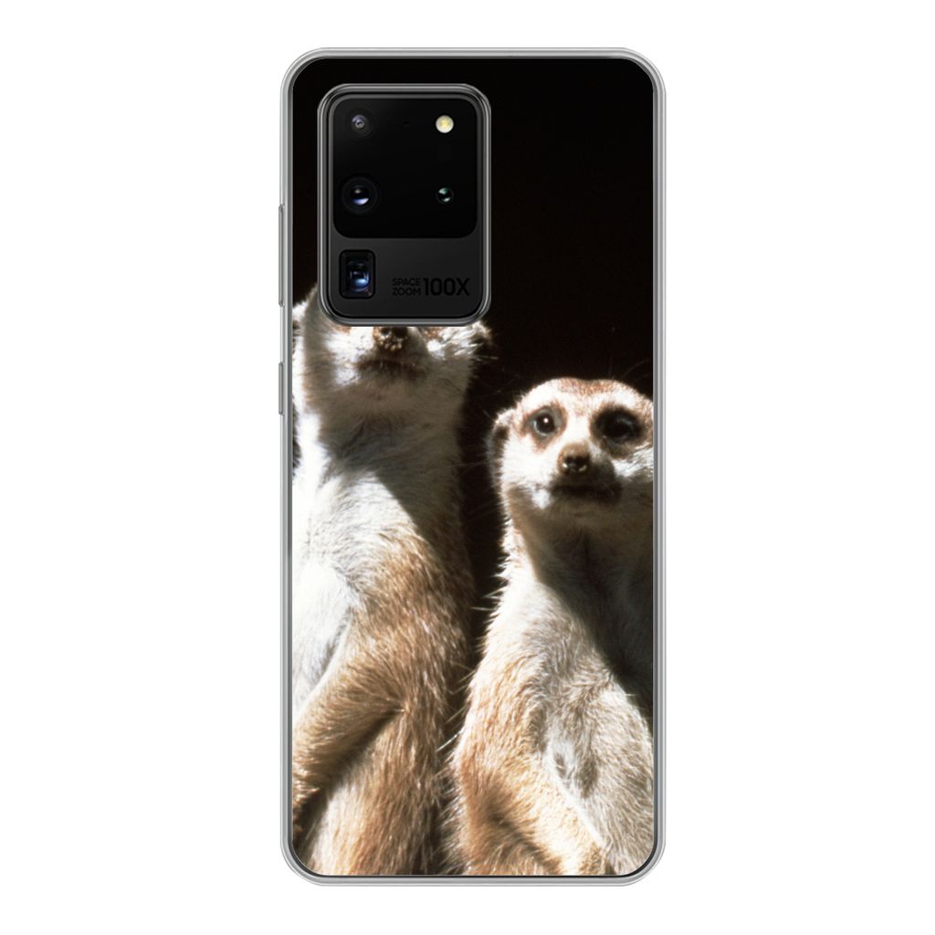 MuchoWow Handyhülle Schutzhülle Hülle für Samsung Galaxy S20 Ultra Schwarz - Erdmännchen - Tiere Silikon Softcase Handy Hülle - Karteninhaber