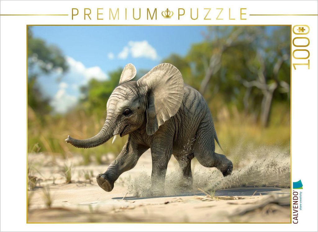 CALVENDO Puzzle Jetzt aber los - rennender junger Elefant | 1000 Teile Lege-Größe 64x48cm Foto-Puzzle für glückliche Stunden