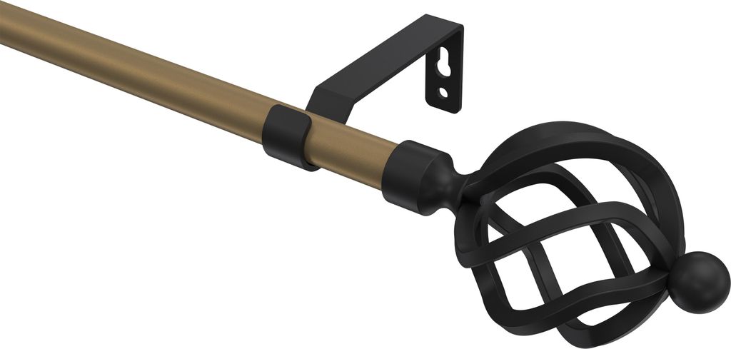 Interdeco Gardinenstange / Vorhangstange Gold matt / Schwarz, Typ Olymp Paolo (Schmiedekugel), 16 mm Ø 1-läufig, 240 cm