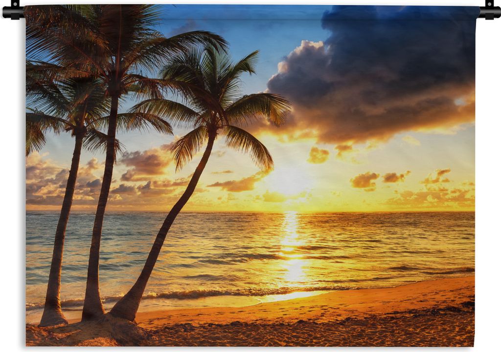 MuchoWow Wandteppich Wandbehang Strand - Horizont - Sonnenuntergang - Palme - Meer 60x45 cm Tapisserie Dekoration Wandtuch - Das Schlafzimmer