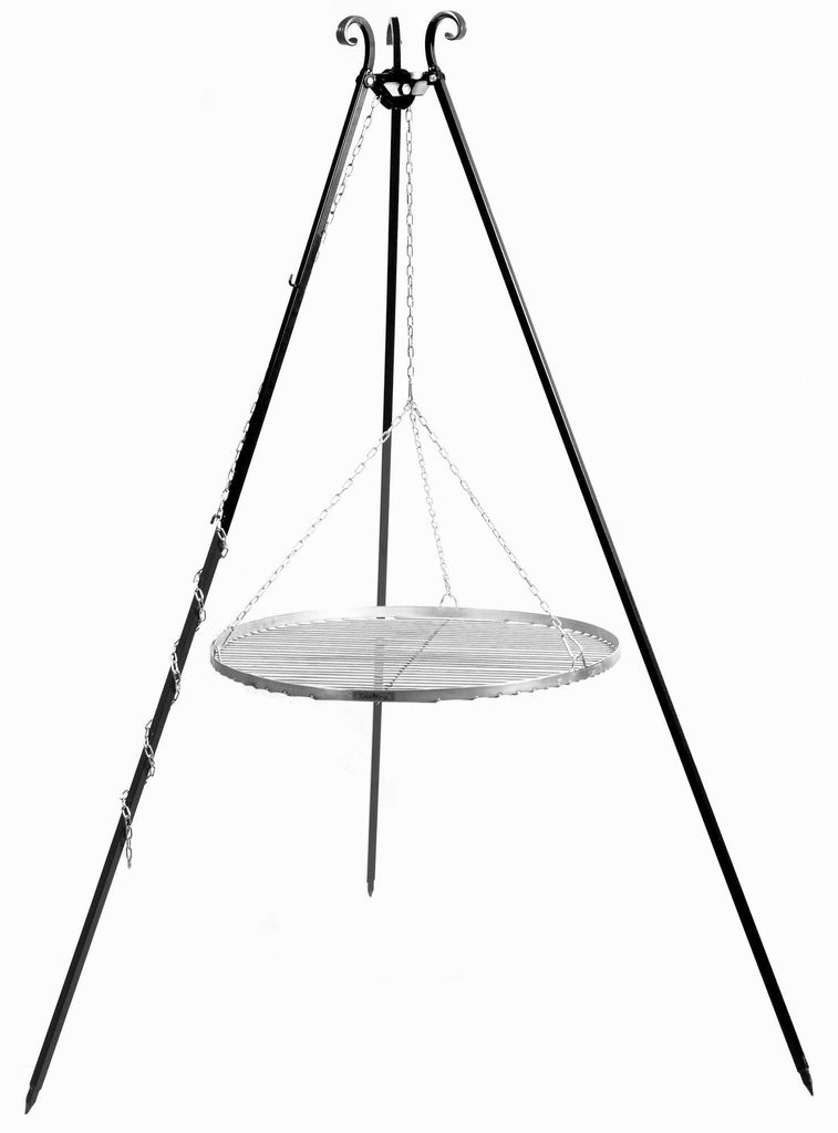 Schwenkgrill 180 cm mit Edelstahl Grillrost 60 cm - Dreibein Gartengrill mit höhenverstellbarem Rost - Klappbarer Holzkohlegrill - Wetterfestes St...