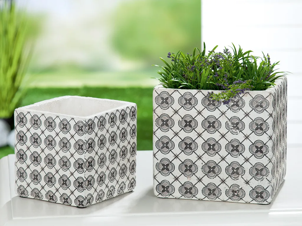 Pot de fleurs intérieur en béton Gilde Vesuv - Déco salon moderne lot de 2