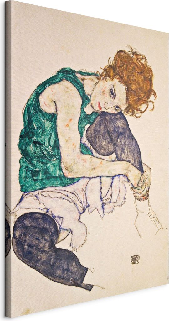 Italienischer Leinwand Leinwandbild - Seated Woman with Legs Drawn Up 80x120 cm Reproduktionen l-E-10016-b-a