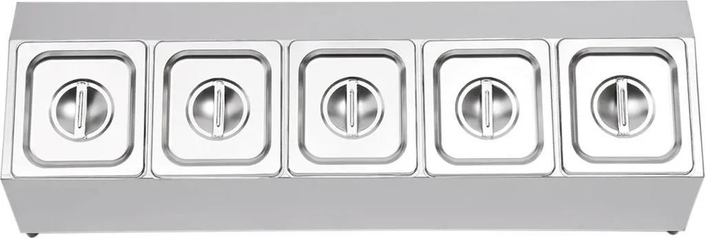 Portaspezie Acciaio Inox da Banco 5 Bacinelle GN 1/6 con Coperchi