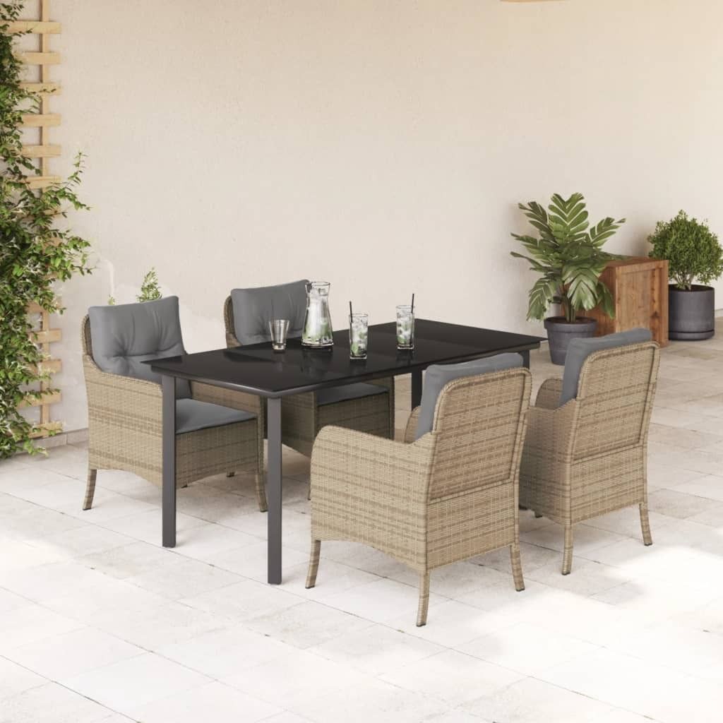 Maison Exclusive - 5-tlg. Garten-Essgruppe mit Kissen Beige Poly Rattan