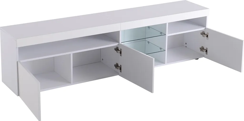 Meuble TV LED Design Blanc 180x35x45 cm - Structure MDF Robuste Salon - 2