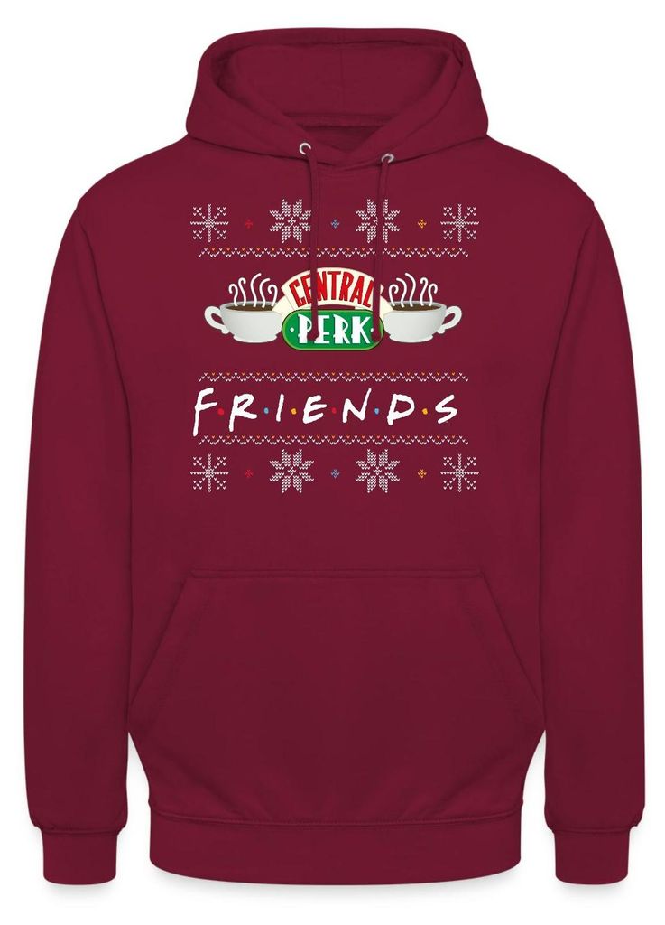 Spreadshirt Friends X-Mas Central Perk Uni Hoodie, L, Bordeaux