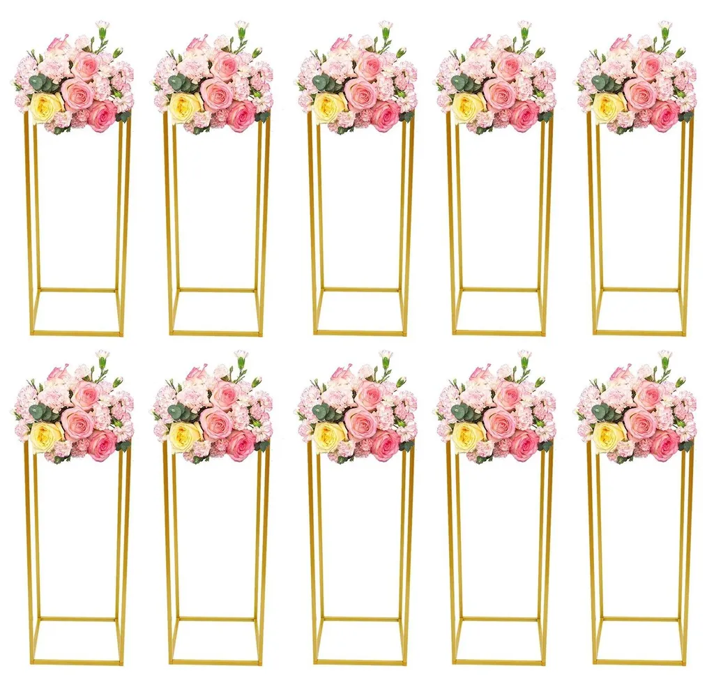 Colonne Décorative Dorée en Fer - Lot de 10 Supports Fleurs 60cm Chic