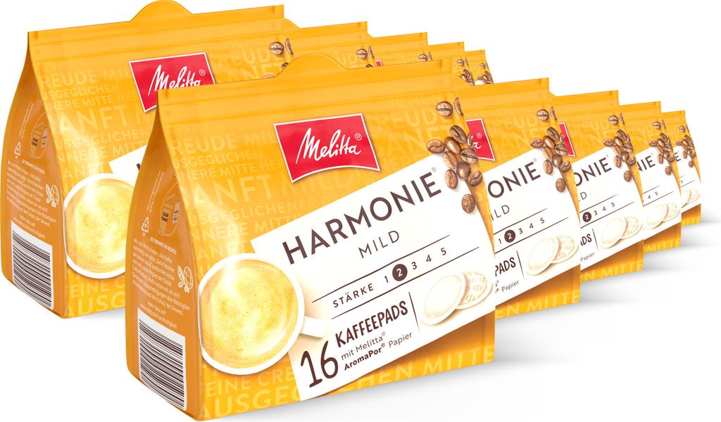 Melitta Harmonie mild Pads, Kaffeepads für Pad-Maschinen, 5er / 10er Set