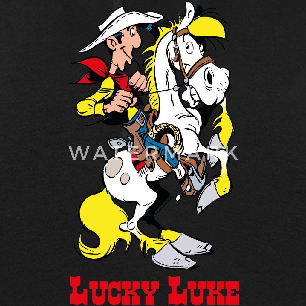 Spreadshirt Lucky Luke mit Pferd Jolly Jumper Damen Hoodie, L, Schwarz