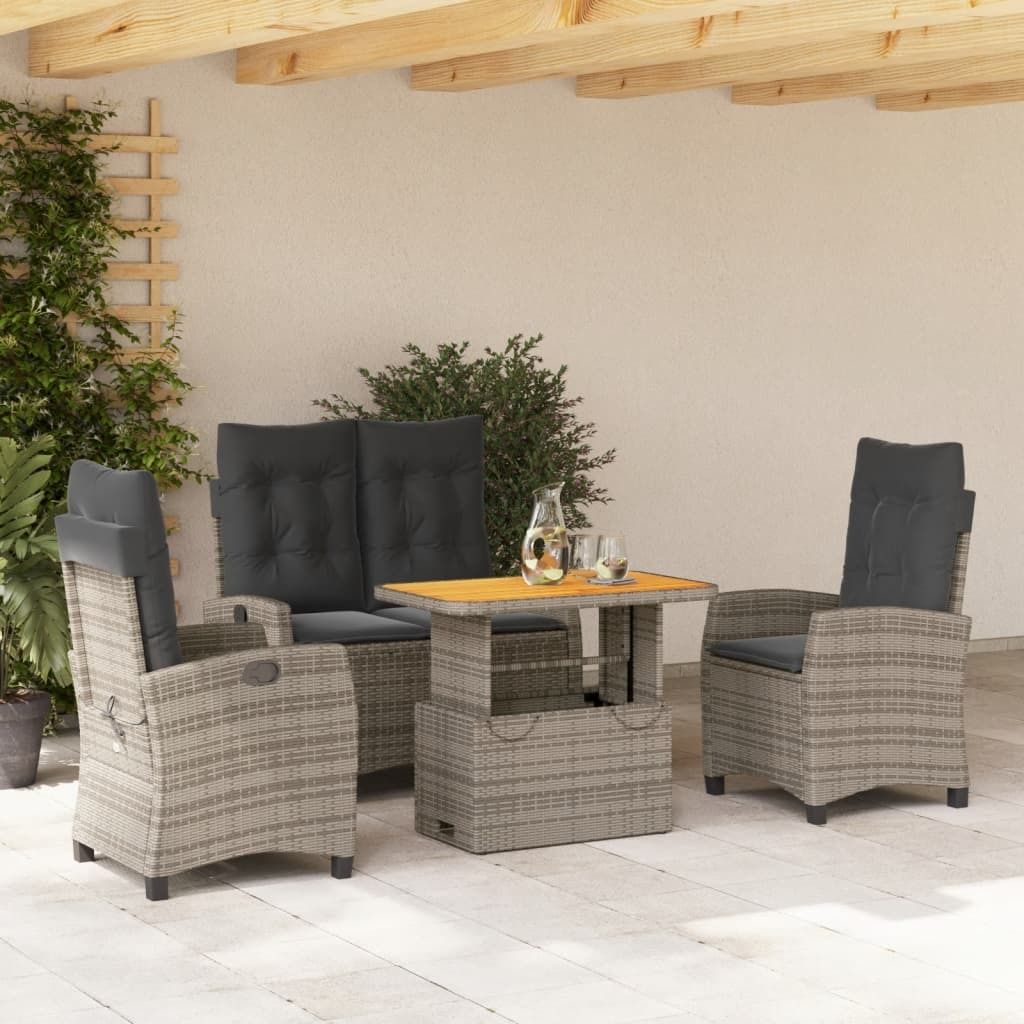 Maison Exclusive - 4-tlg. Garten-Essgruppe mit Kissen Grau Poly Rattan